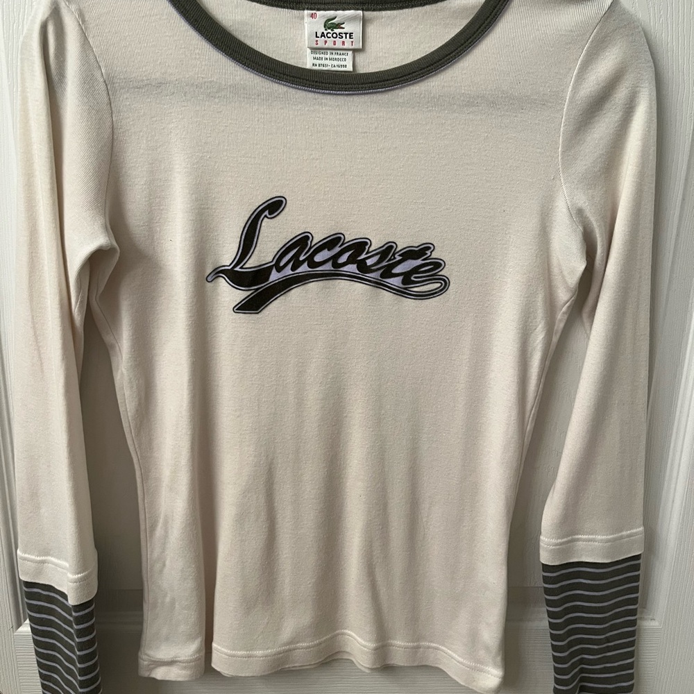 Lacoste Sport Crew Neck Tee - White with Olive Trim